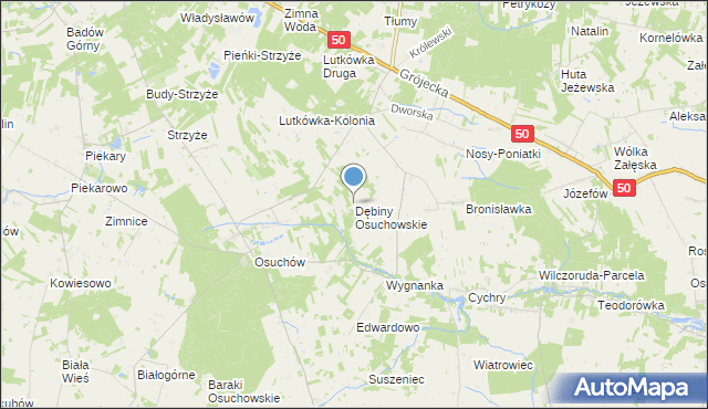 mapa Dębiny Osuchowskie, Dębiny Osuchowskie na mapie Targeo